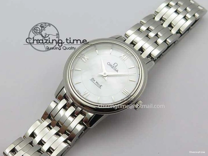0505 Colorful De Ville 27mm Ladies MK 1:1 Best Edition White MOP Dial On SS Bracelet Ronda Quartz 8191